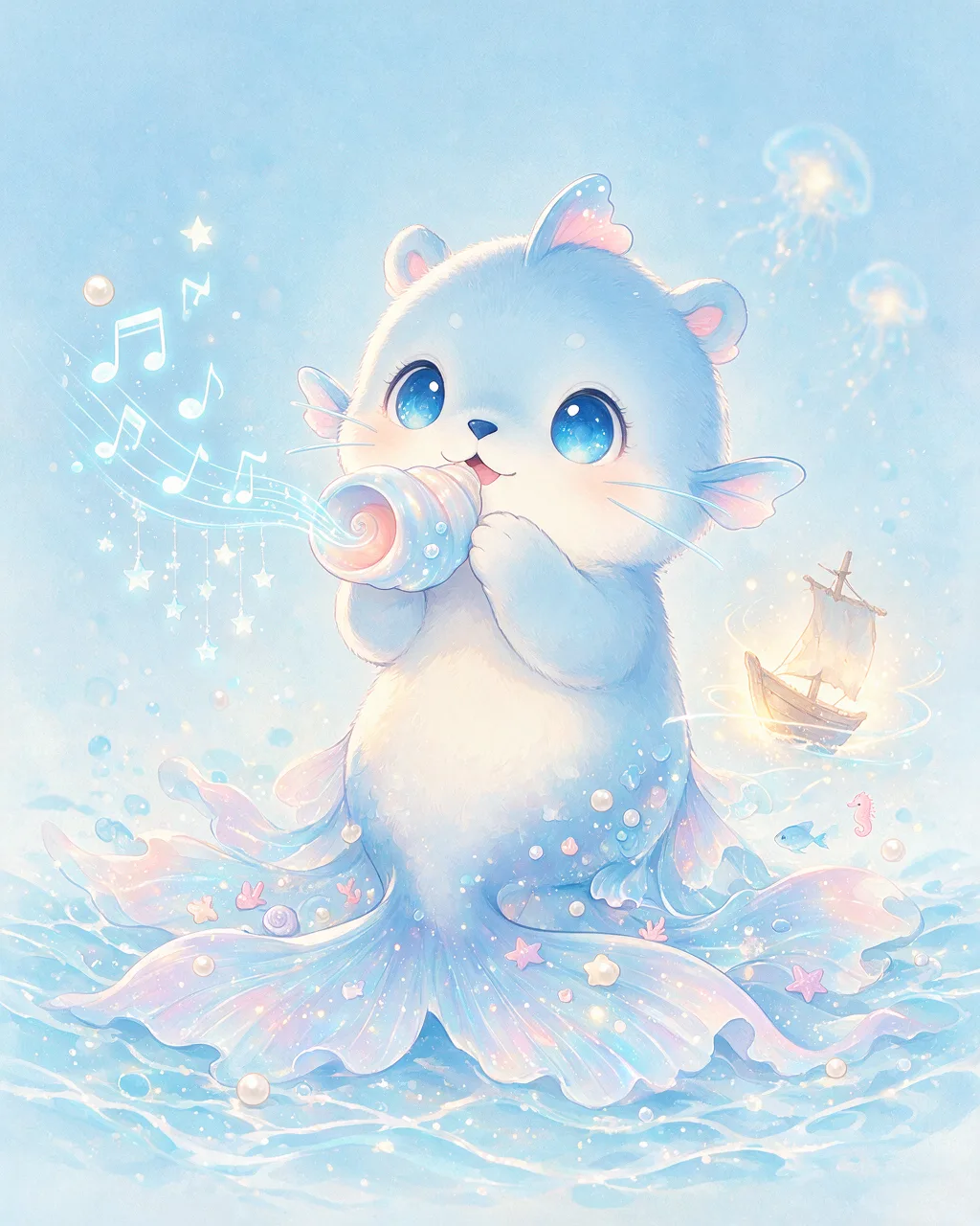 Original fantasy creature artwork of Shoalsong, a Loyal Tide-element creature.