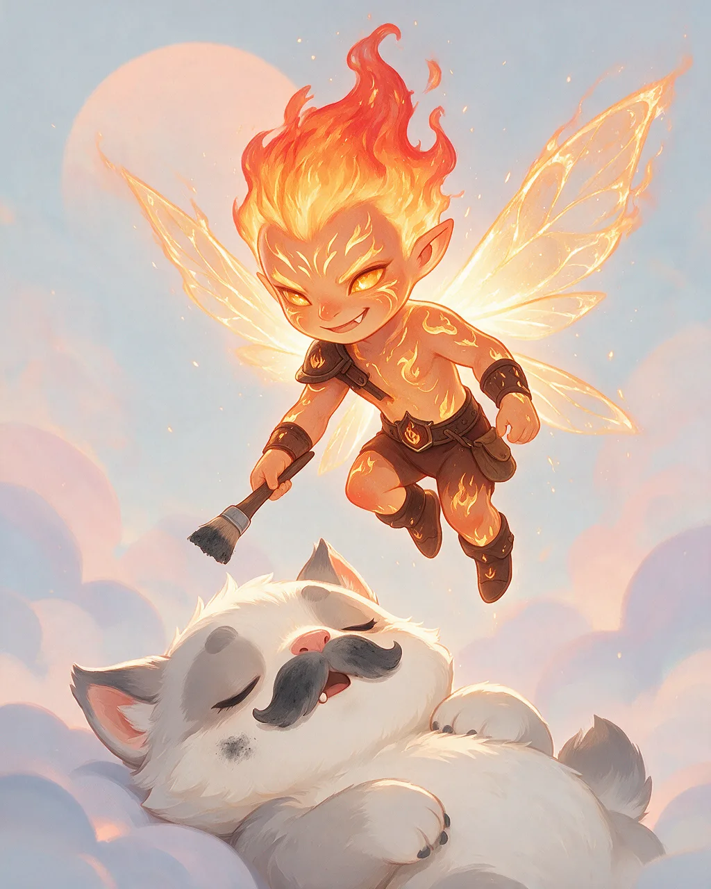 Evolved second-generation artwork of Smolderpix Grand, a Mischievous Ember-element creature.