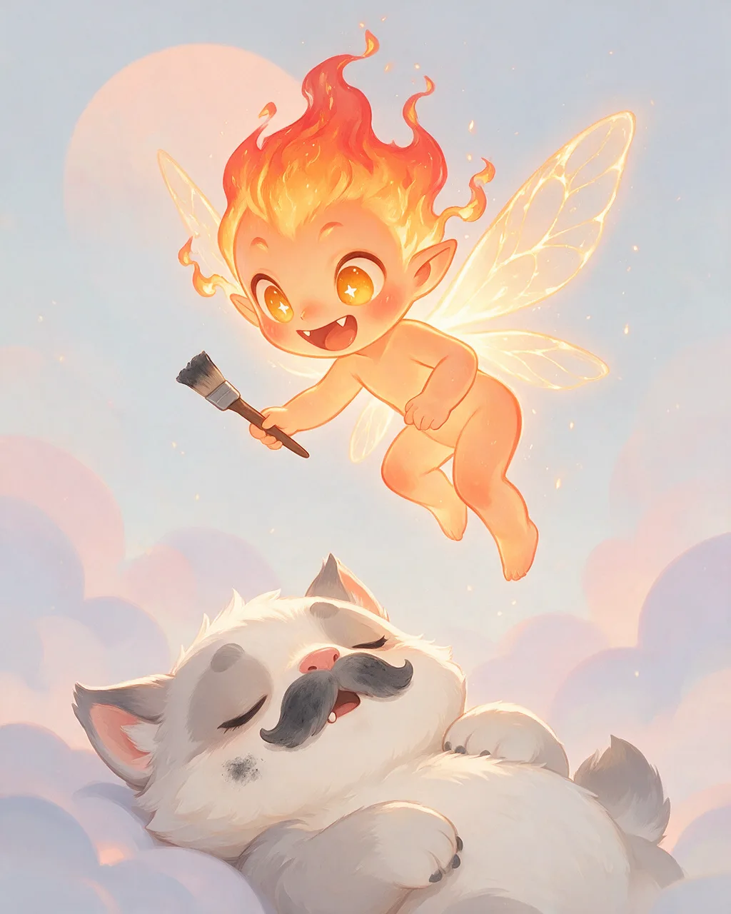 Original fantasy creature artwork of Smolderpix, a Mischievous Ember-element creature.