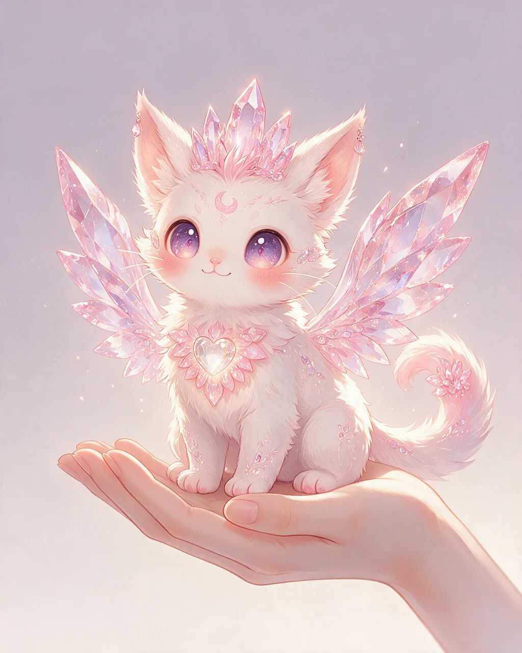 Evolved second-generation artwork of Softgem Prime, a Gentle Crystal-element creature.