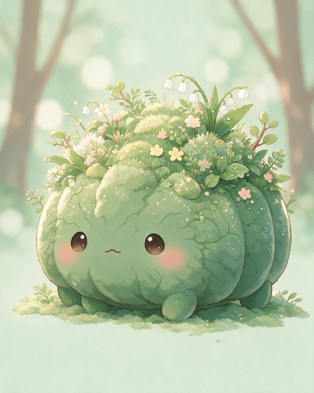 Evolved second-generation artwork of Softmoss Noble, a Gentle Grove-element creature.