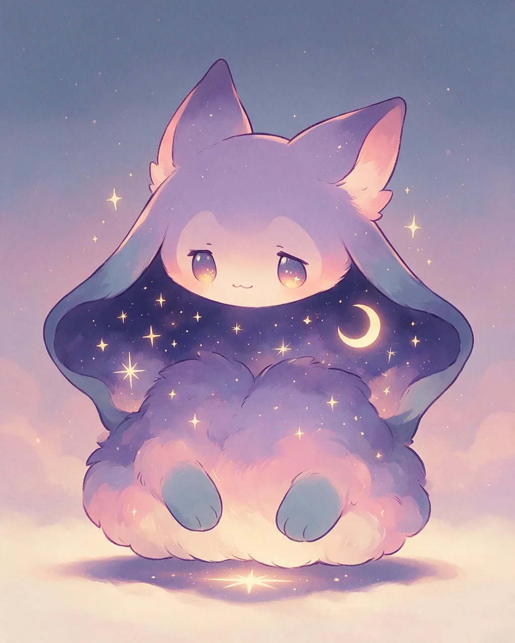 Original fantasy creature artwork of Softnight, a Gentle Dusk-element creature.
