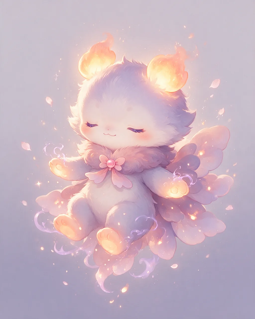 Original fantasy creature artwork of Softspark, a Serene Ember-element creature.