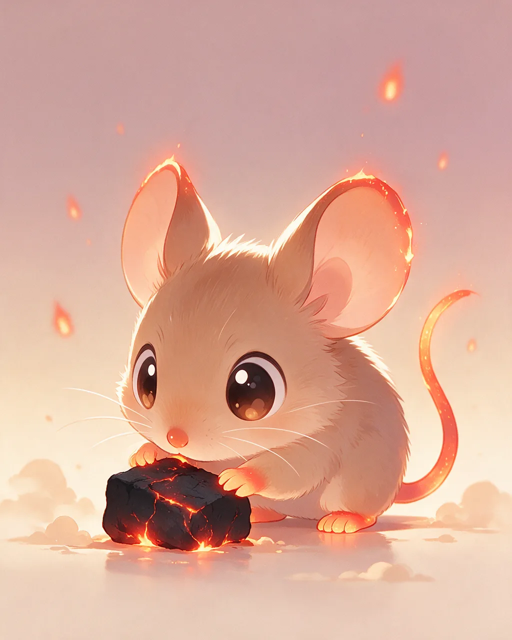 Original fantasy creature artwork of Sparknose, a Curious Ember-element creature.