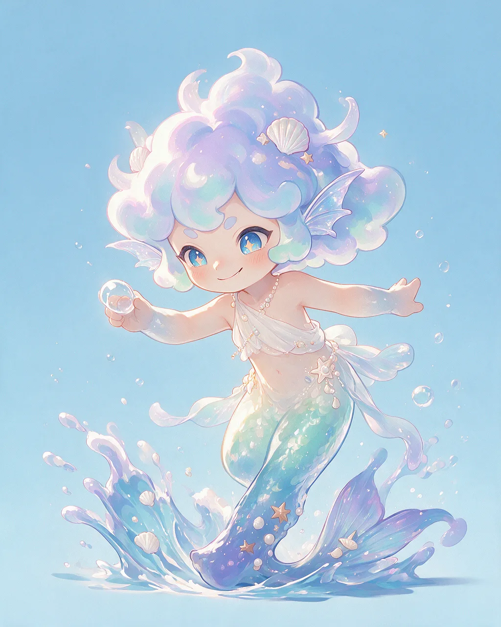 Evolved second-generation artwork of Splashwit Regal, a Mischievous Tide-element creature.