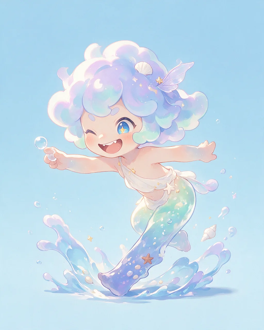 Original fantasy creature artwork of Splashwit, a Mischievous Tide-element creature.