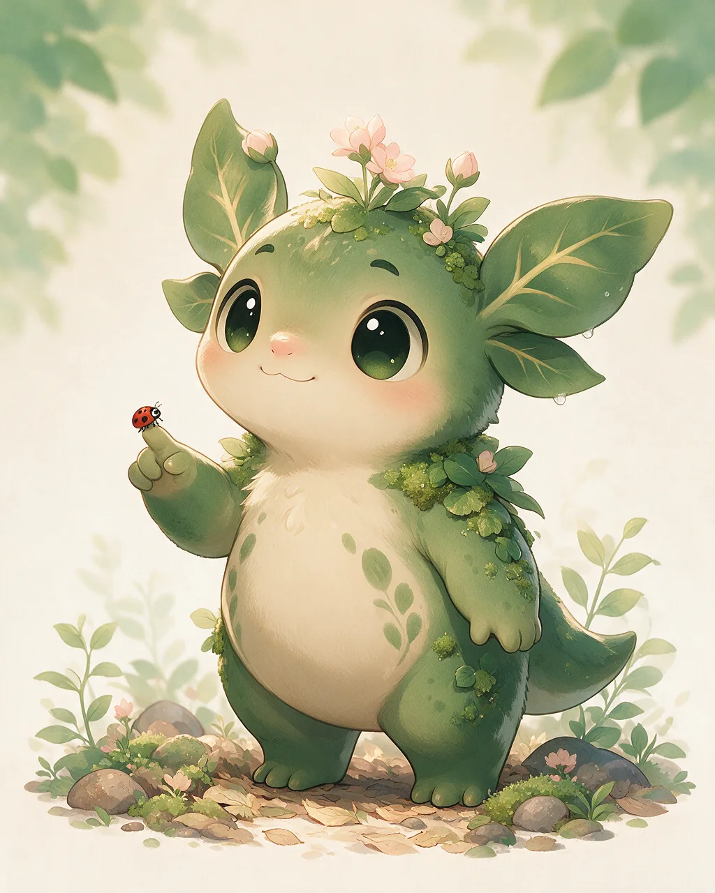 Evolved second-generation artwork of Sprigpaw Prime, a Curious Grove-element creature.