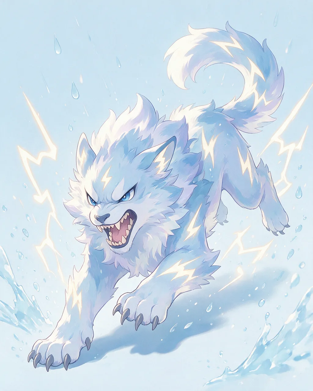Original fantasy creature artwork of Squallfang, a Fierce Storm-element creature.