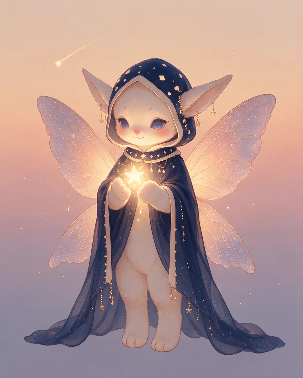 Original fantasy creature artwork of Starwhisper, a Gentle Dusk-element creature.