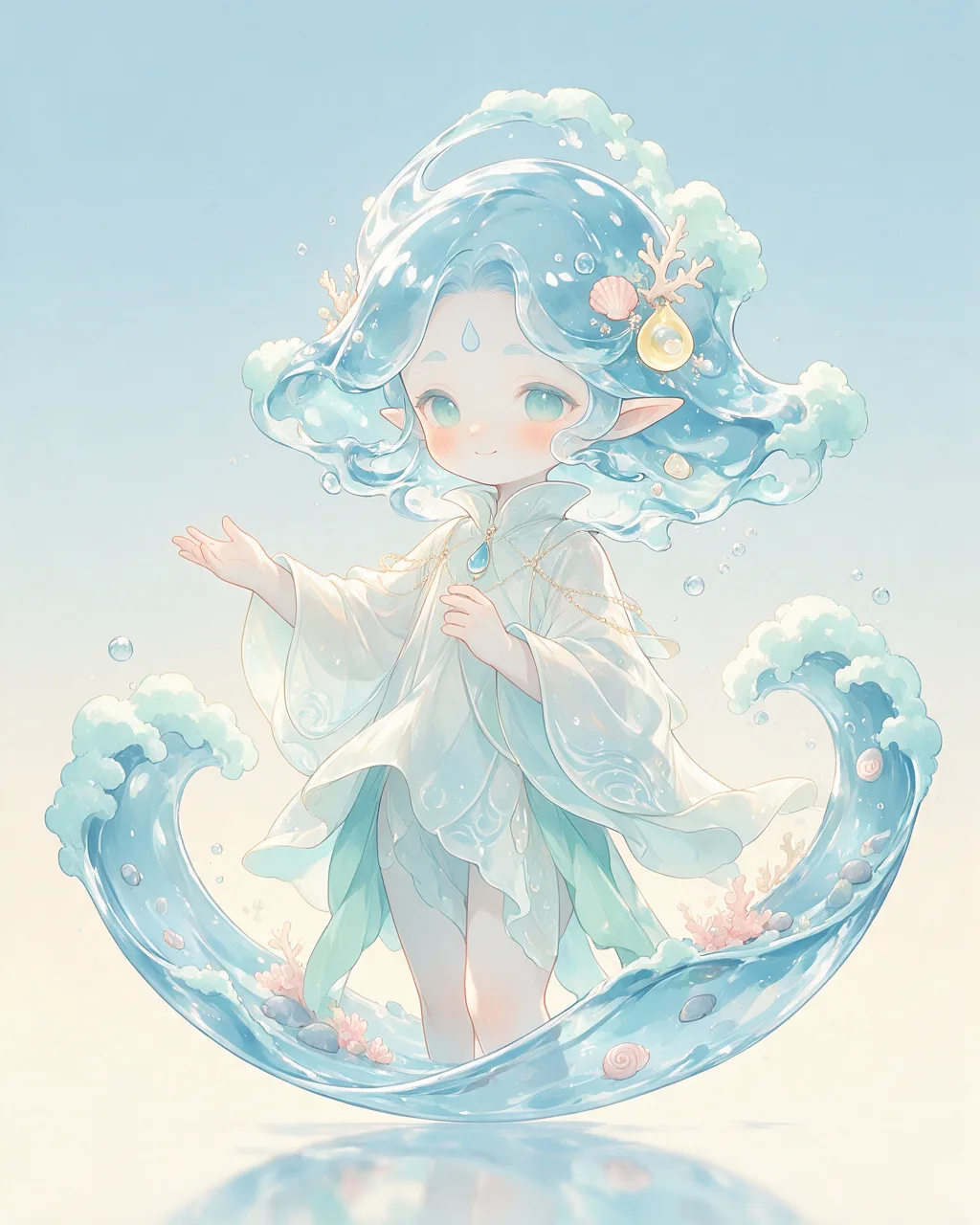 Original fantasy creature artwork of Stillwave, a Serene Tide-element creature.