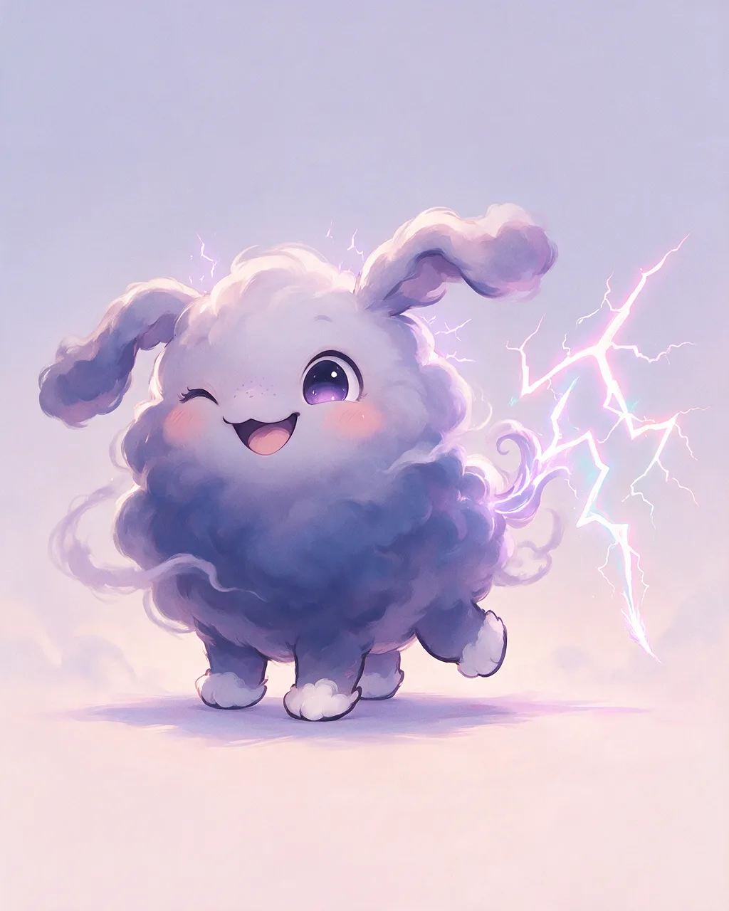 Original fantasy creature artwork of Stormling, a Mischievous Storm-element creature.