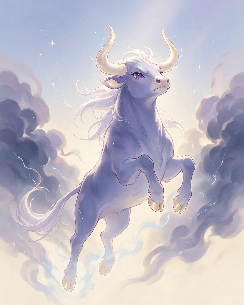 Original fantasy creature artwork of Tempesthorn, a Fierce Storm-element creature.