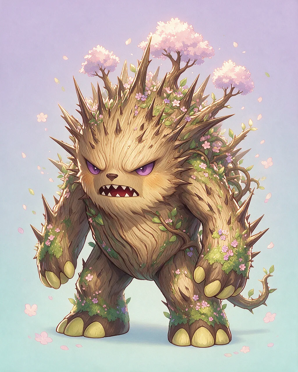 Evolved second-generation artwork of Thornbranch Grand, a Fierce Grove-element creature.