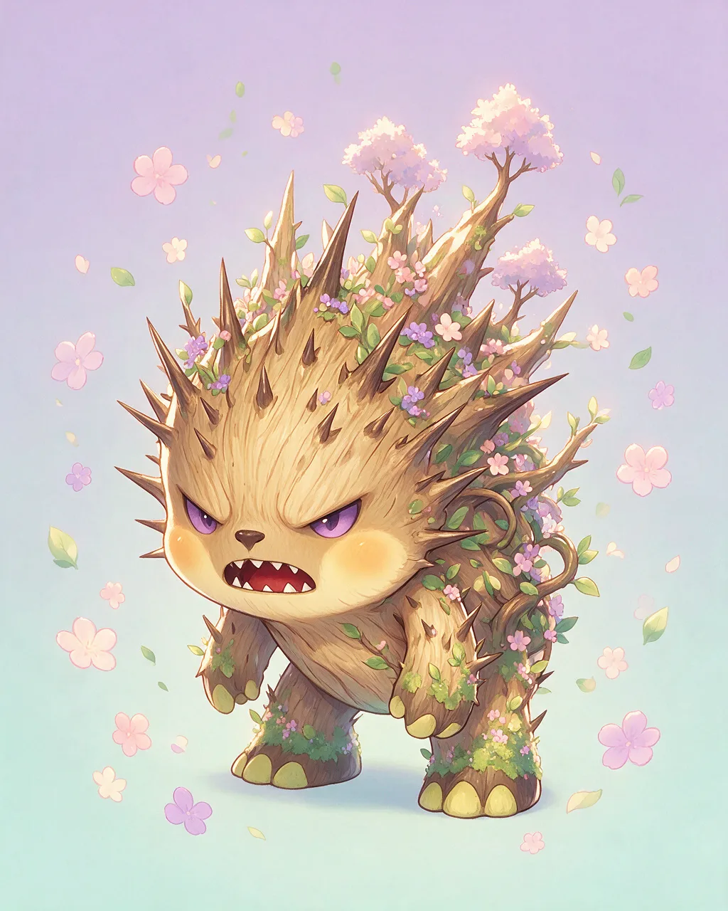 Original fantasy creature artwork of Thornbranch, a Fierce Grove-element creature.
