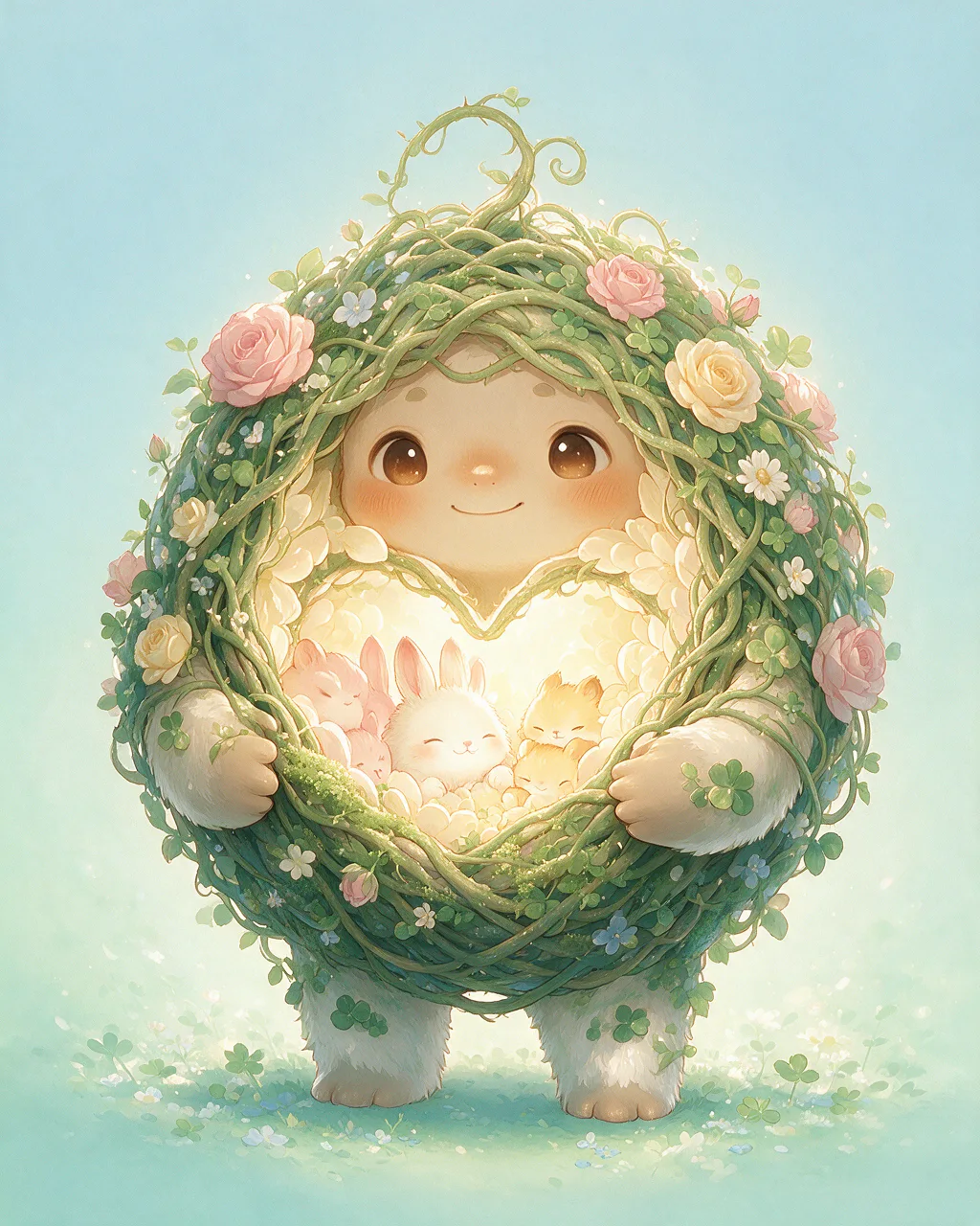 Evolved second-generation artwork of Thornprotector Elder, a Loyal Grove-element creature.