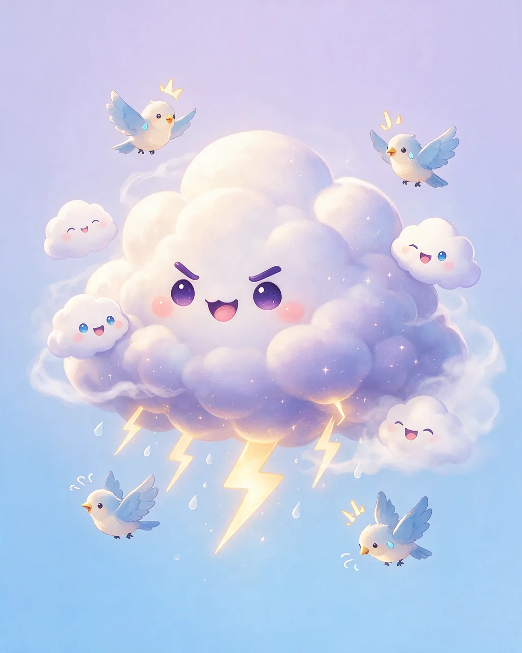 Original fantasy creature artwork of Thunderchuckle, a Mischievous Storm-element creature.