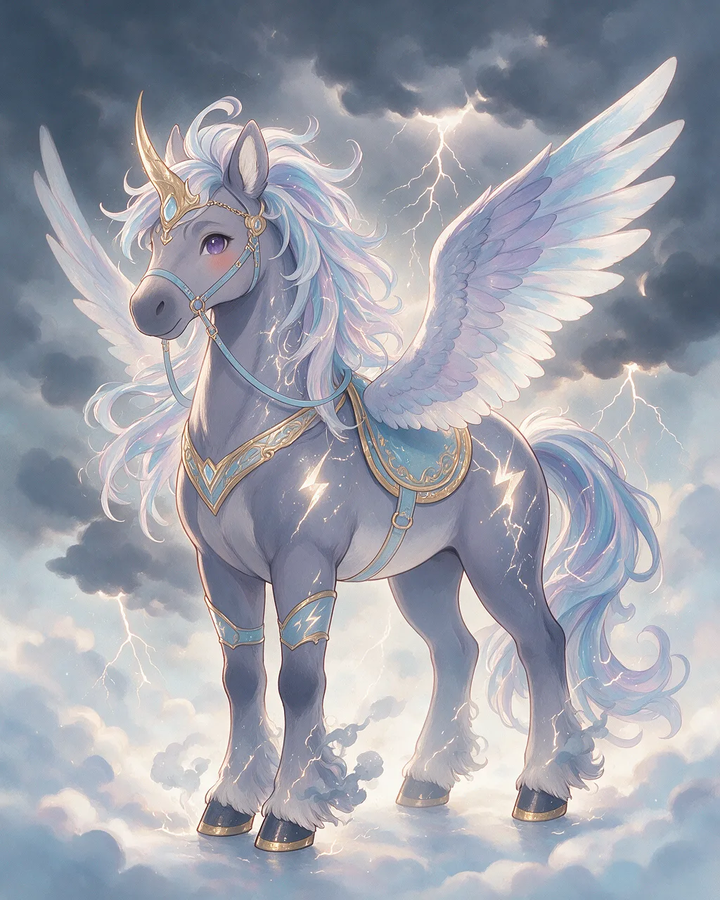 Evolved second-generation artwork of Thunderhoof Venerable, a Loyal Storm-element creature.