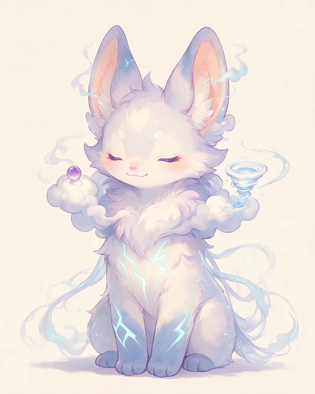 Original fantasy creature artwork of Thunderlull, a Serene Storm-element creature.