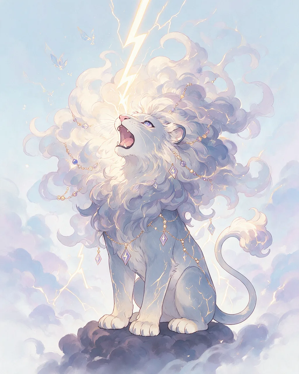 Original fantasy creature artwork of Thundermane, a Fierce Storm-element creature.