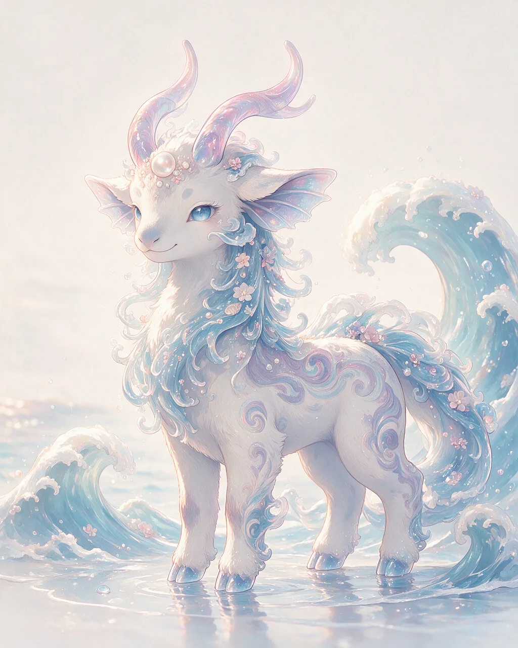 Evolved second-generation artwork of Tidebreathe Grand, a Serene Tide-element creature.