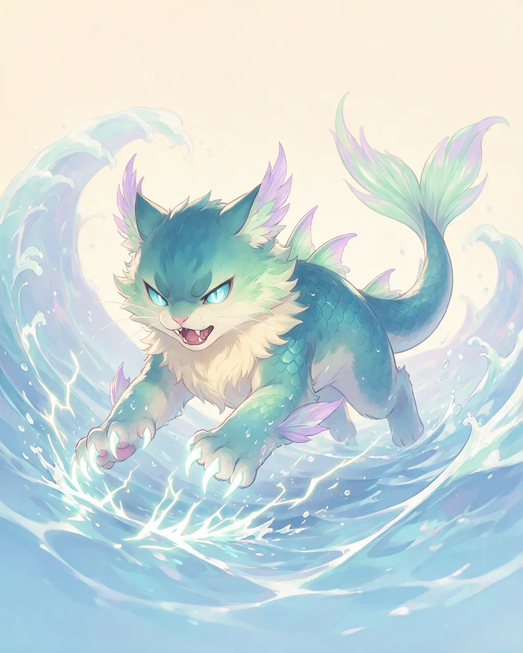 Original fantasy creature artwork of Tideclaw, a Fierce Tide-element creature.