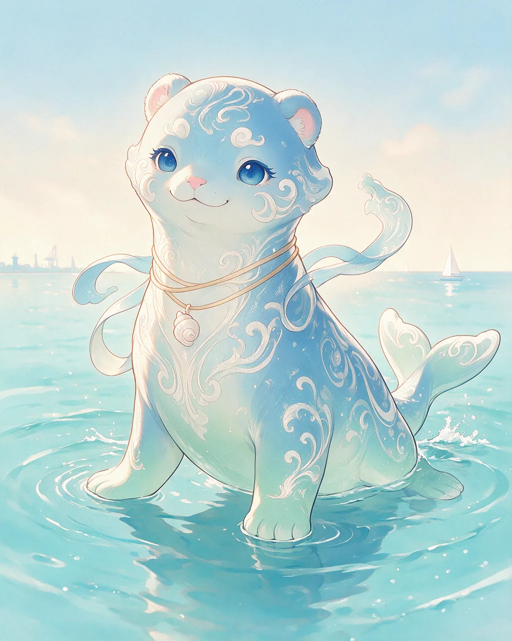 Evolved second-generation artwork of Tidehound Ancient, a Loyal Tide-element creature.