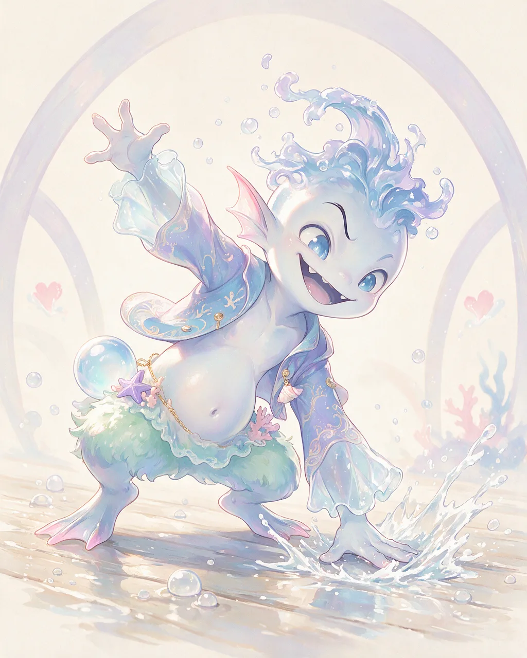 Original fantasy creature artwork of Tidesnicker, a Mischievous Tide-element creature.