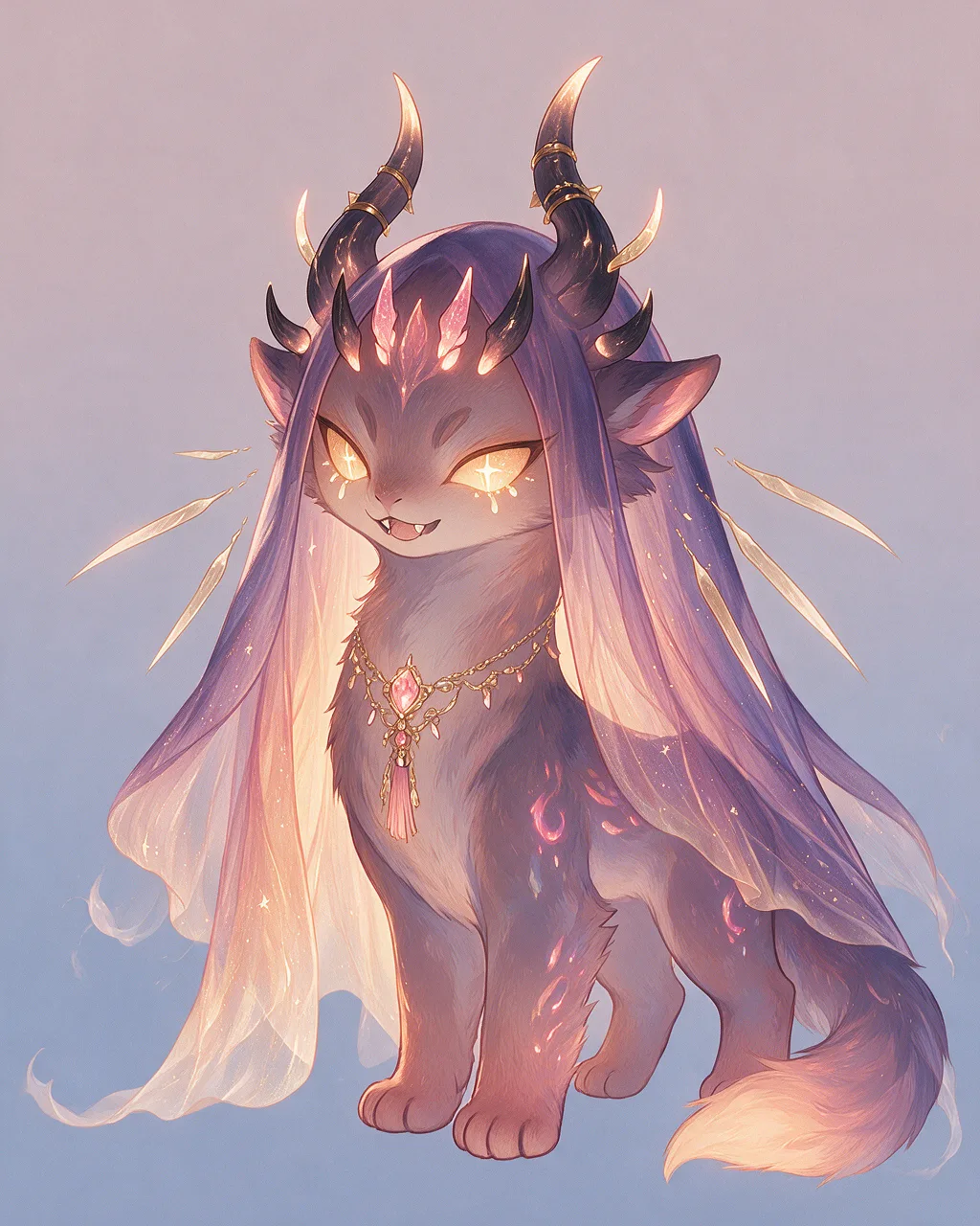 Evolved second-generation artwork of Veilslash Regal, a Fierce Dusk-element creature.