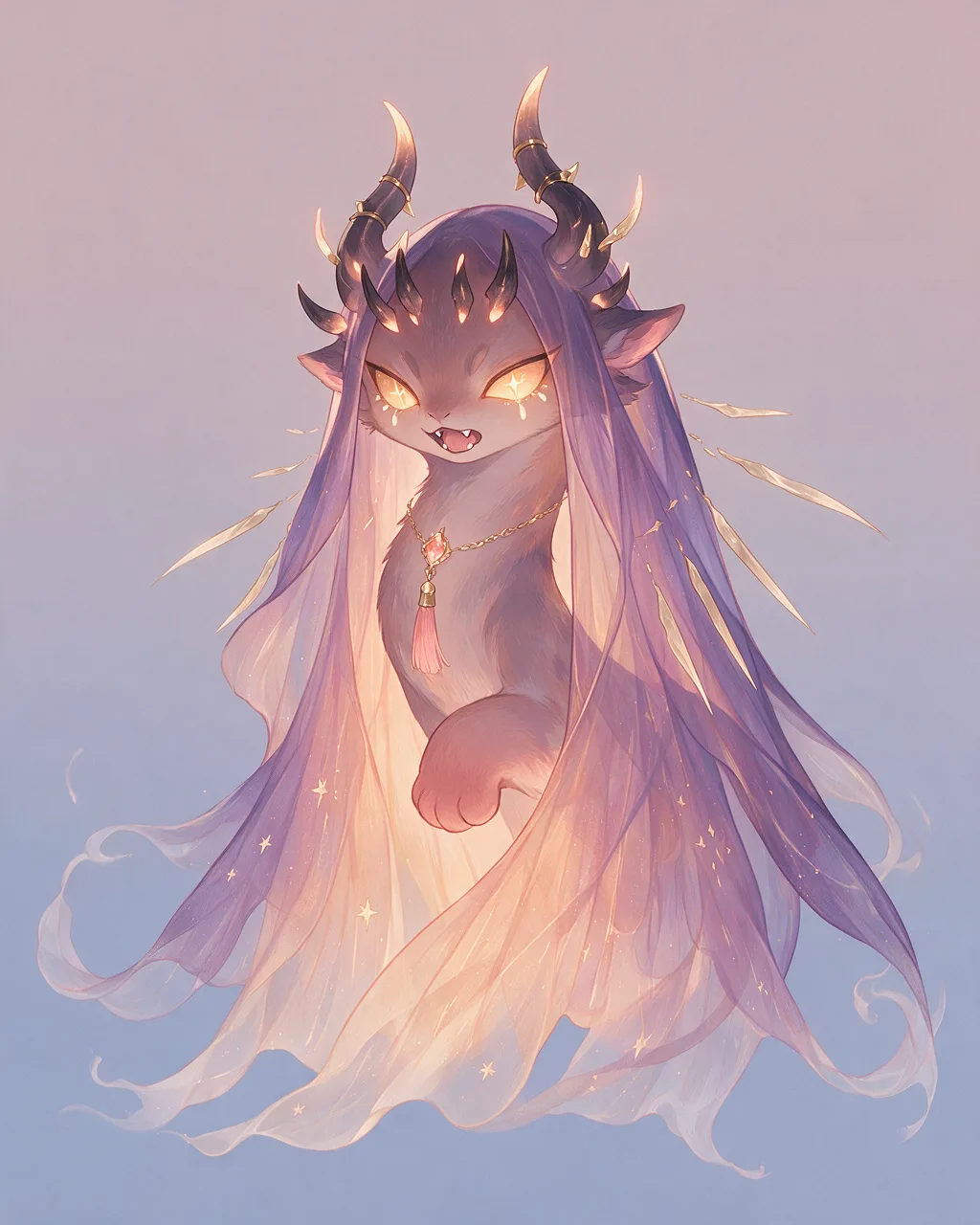 Original fantasy creature artwork of Veilslash, a Fierce Dusk-element creature.