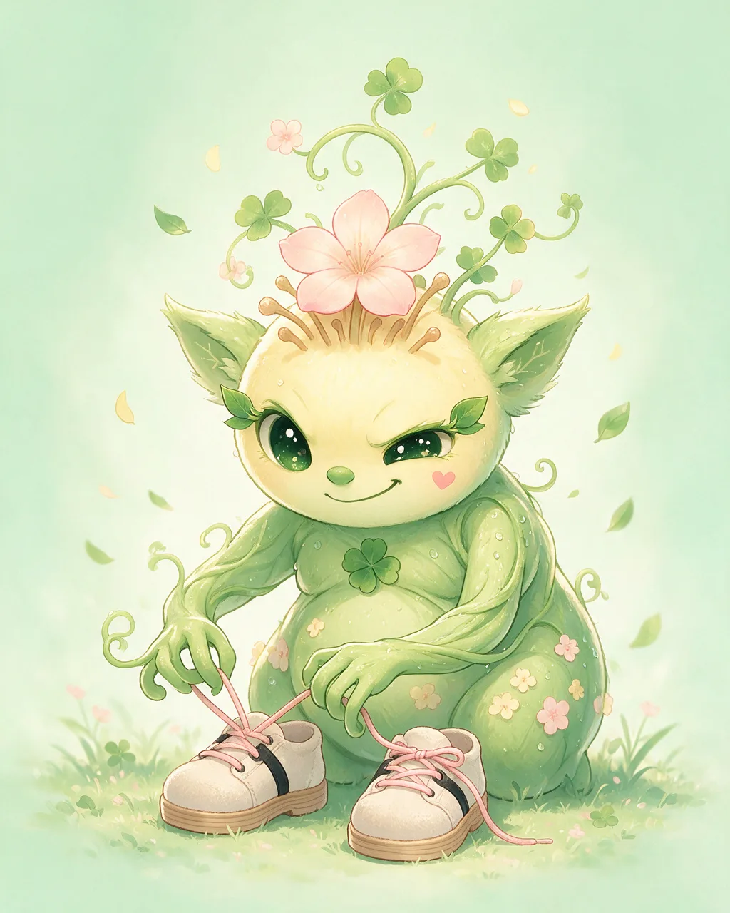 Original fantasy creature artwork of Vinesneak, a Mischievous Grove-element creature.
