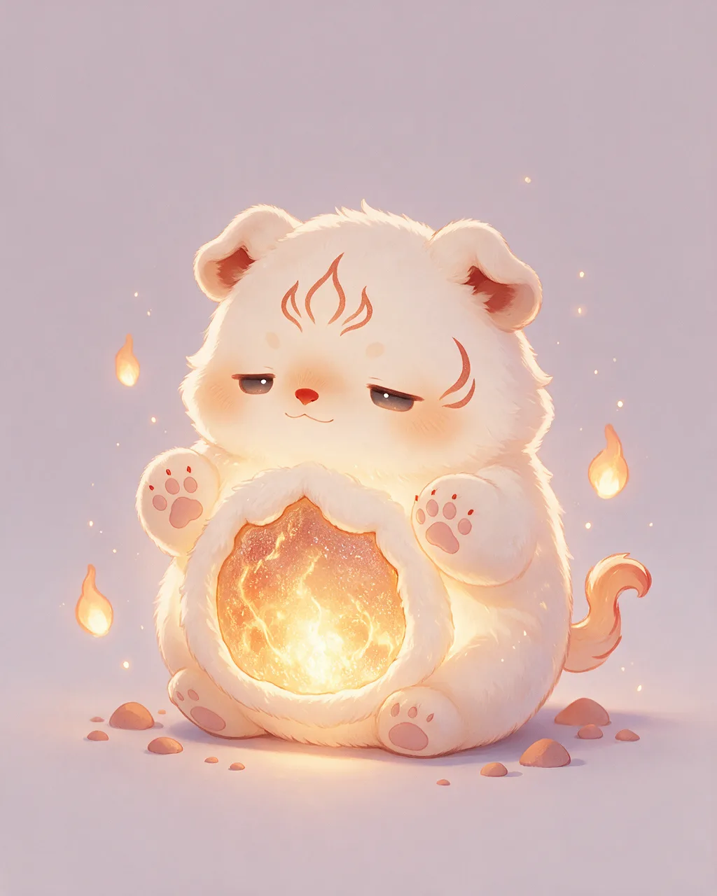 Original fantasy creature artwork of Warmglow, a Gentle Ember-element creature.