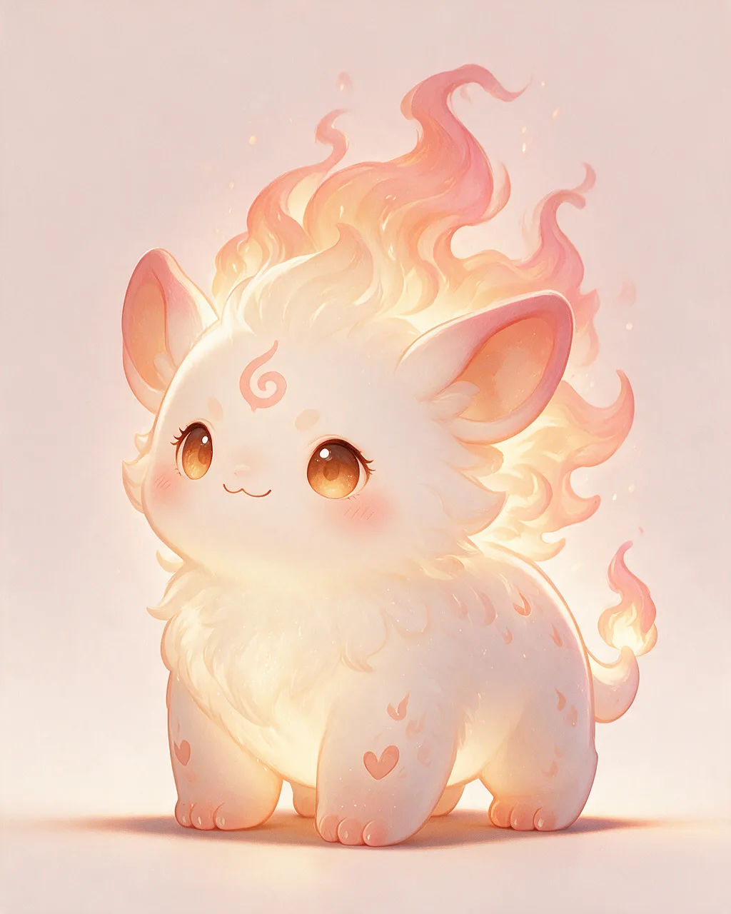 Evolved second-generation artwork of Warmheart Prime, a Gentle Ember-element creature.