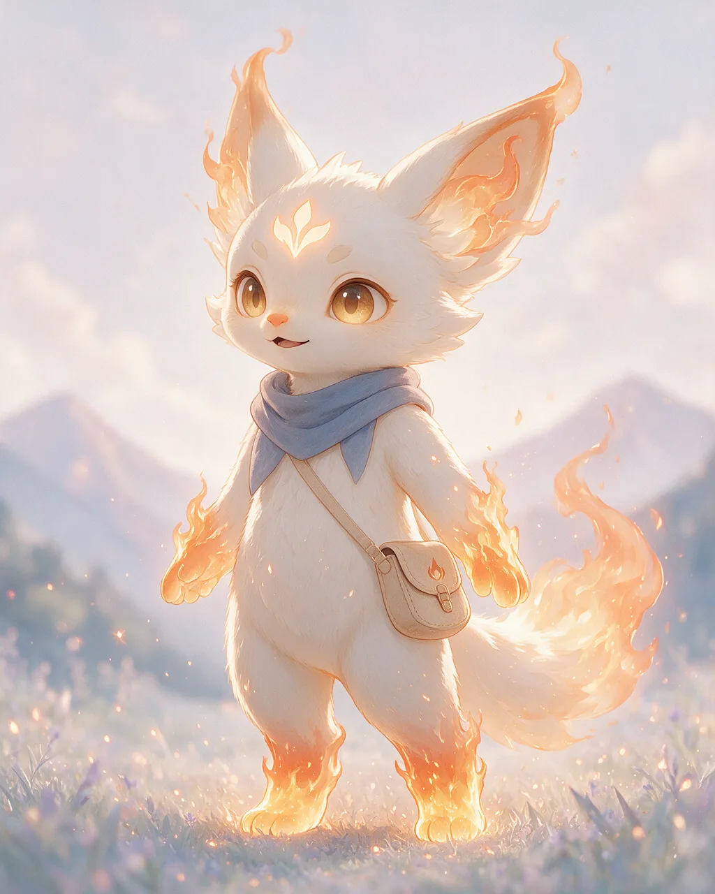 Evolved second-generation artwork of Warmquest Grand, a Curious Ember-element creature.