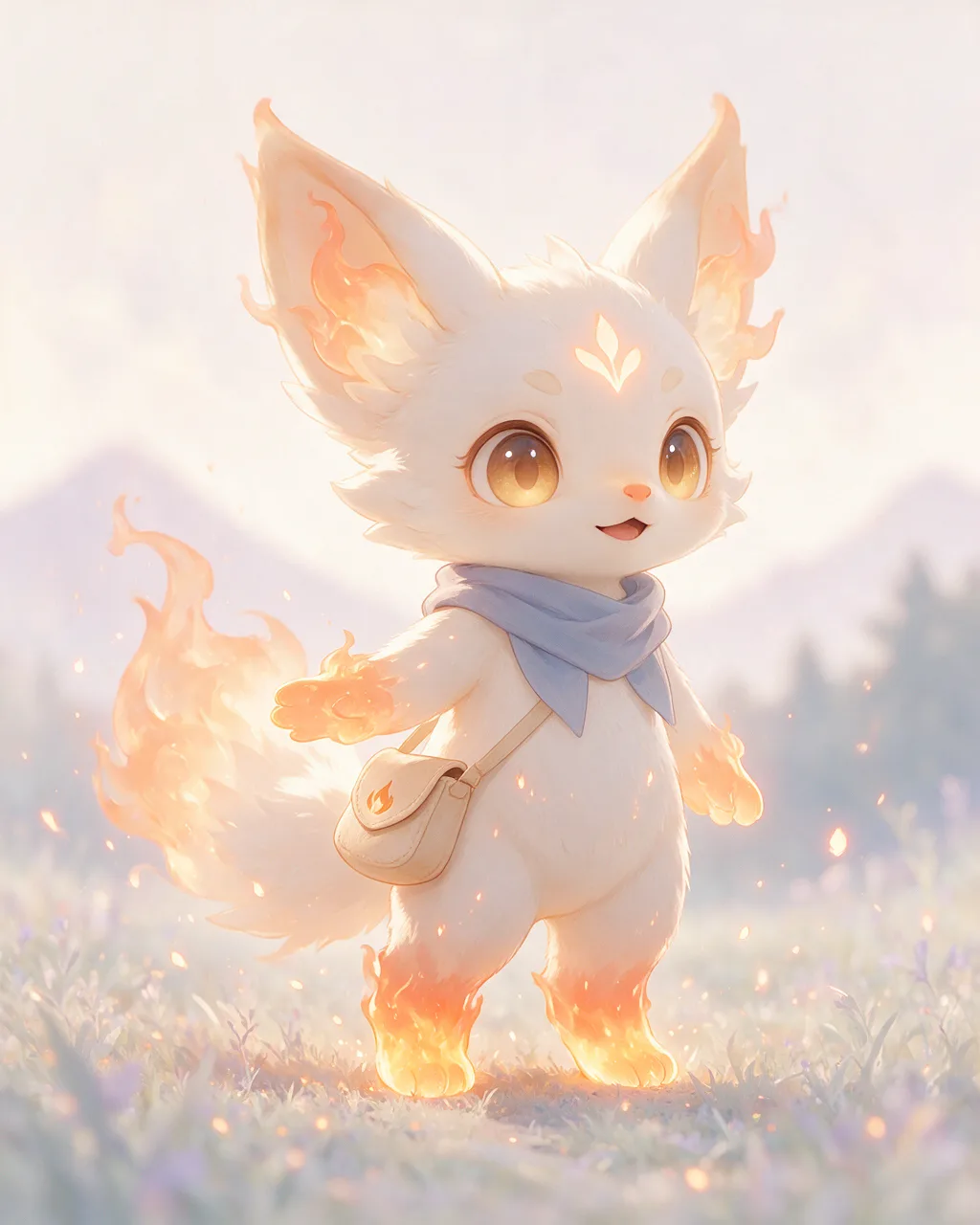 Original fantasy creature artwork of Warmquest, a Curious Ember-element creature.