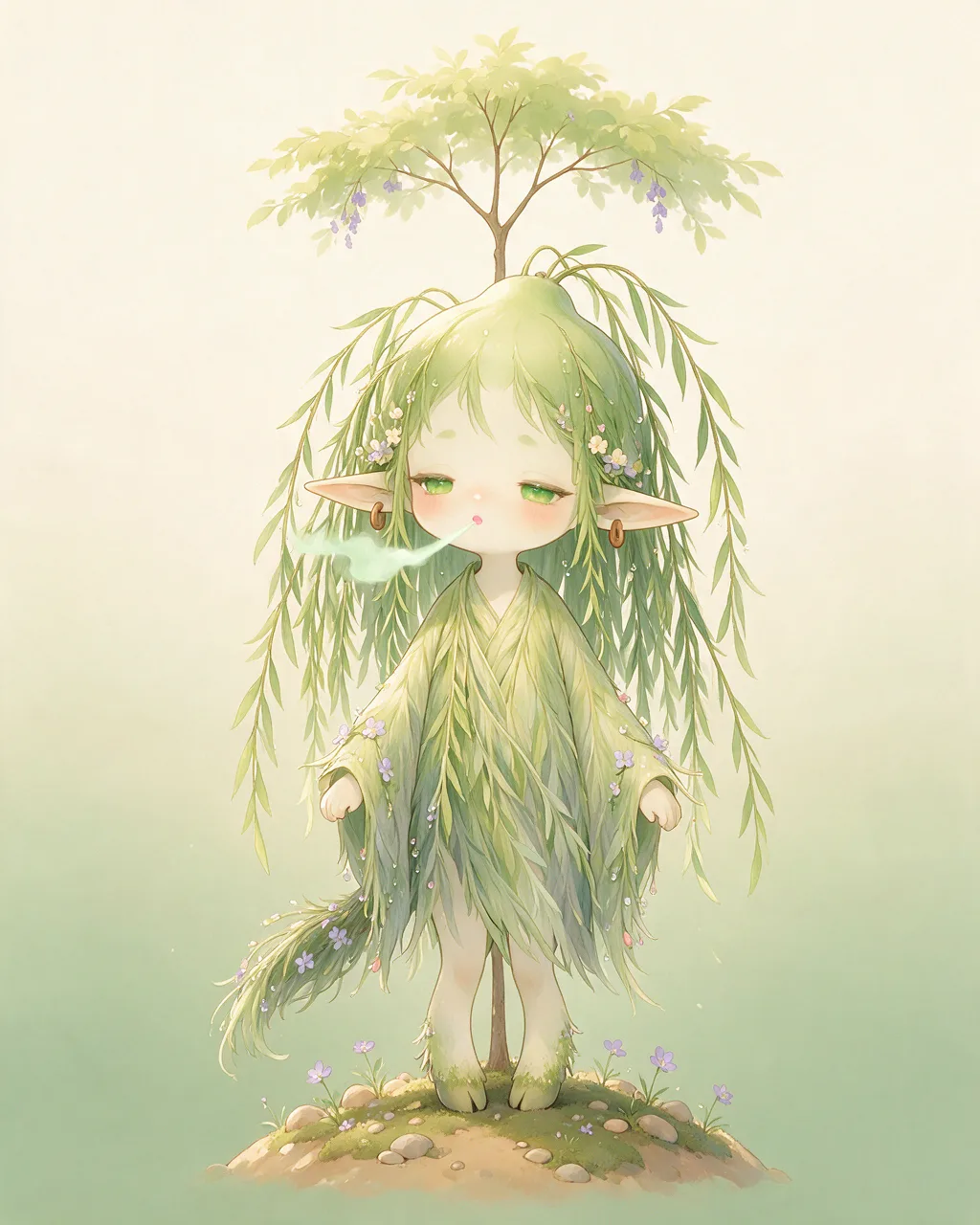 Original fantasy creature artwork of Willowbreathe, a Serene Grove-element creature.