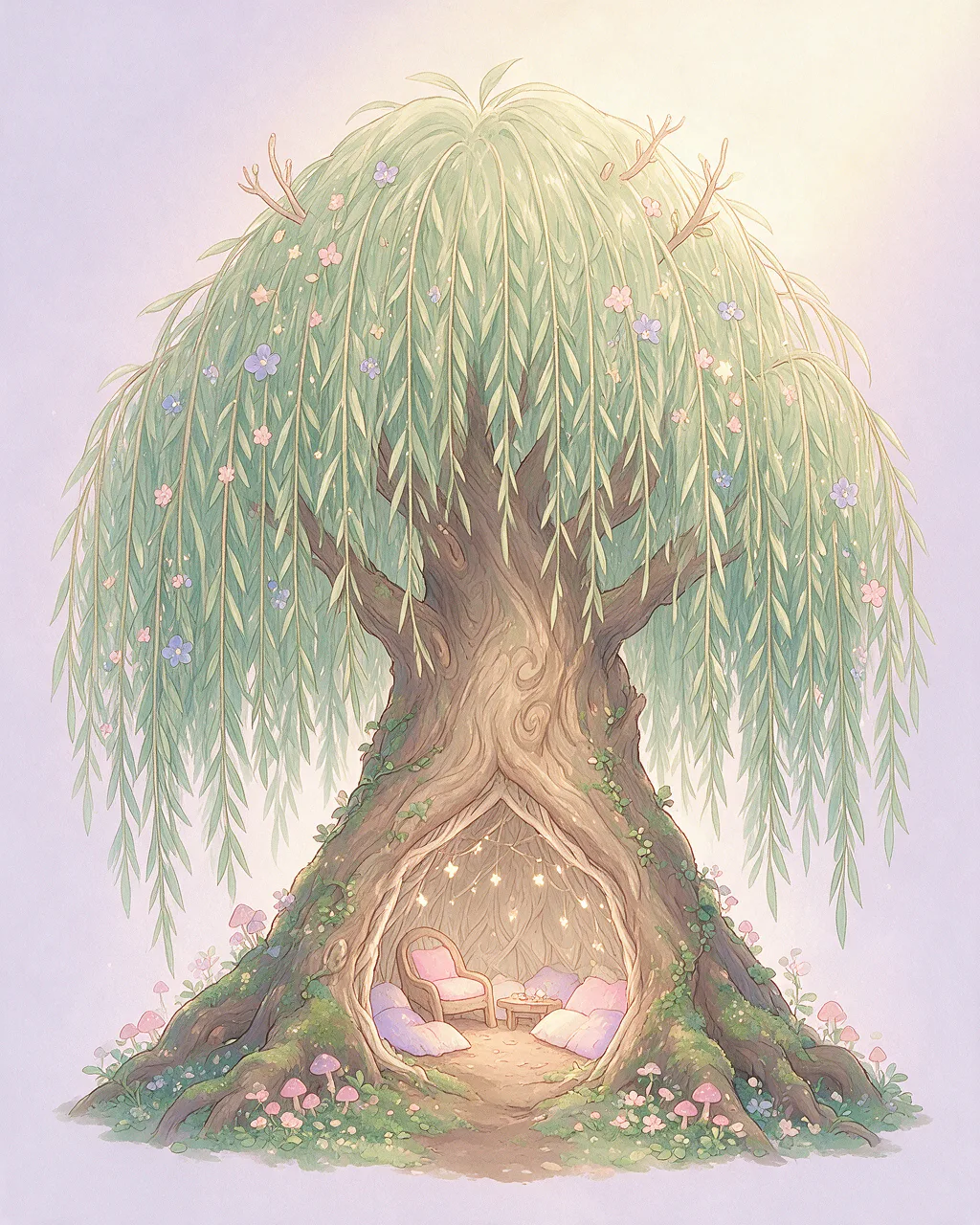 Evolved second-generation artwork of Willowmist Regal, a Gentle Grove-element creature.
