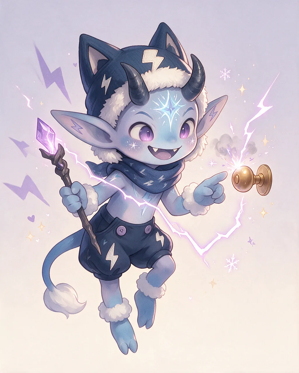 Evolved second-generation artwork of Zapimp Grand, a Mischievous Storm-element creature.