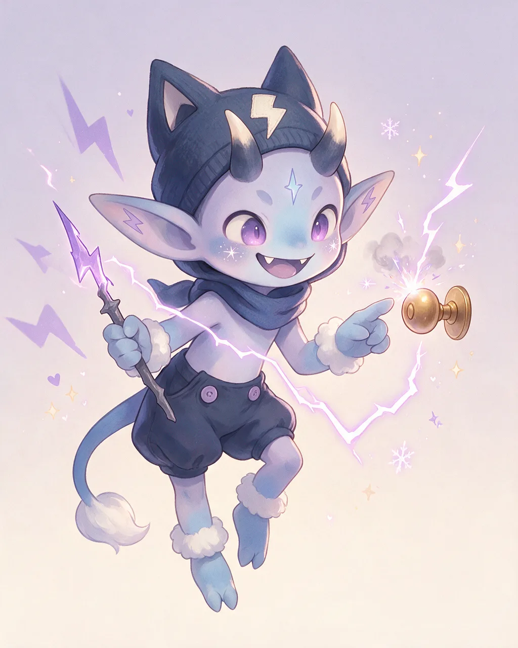Original fantasy creature artwork of Zapimp, a Mischievous Storm-element creature.