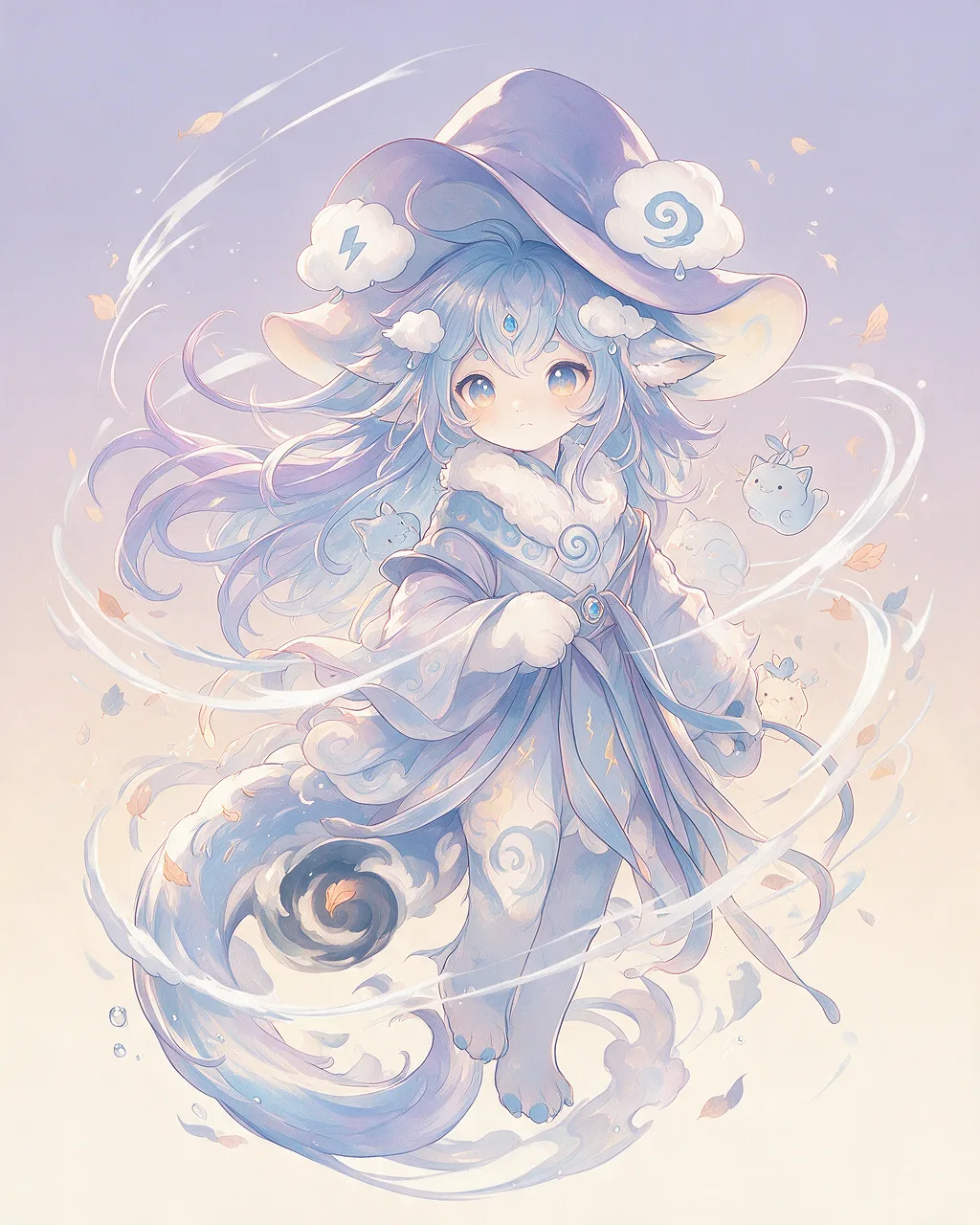 Evolved second-generation artwork of Zephyrhush Sage, a Serene Storm-element creature.