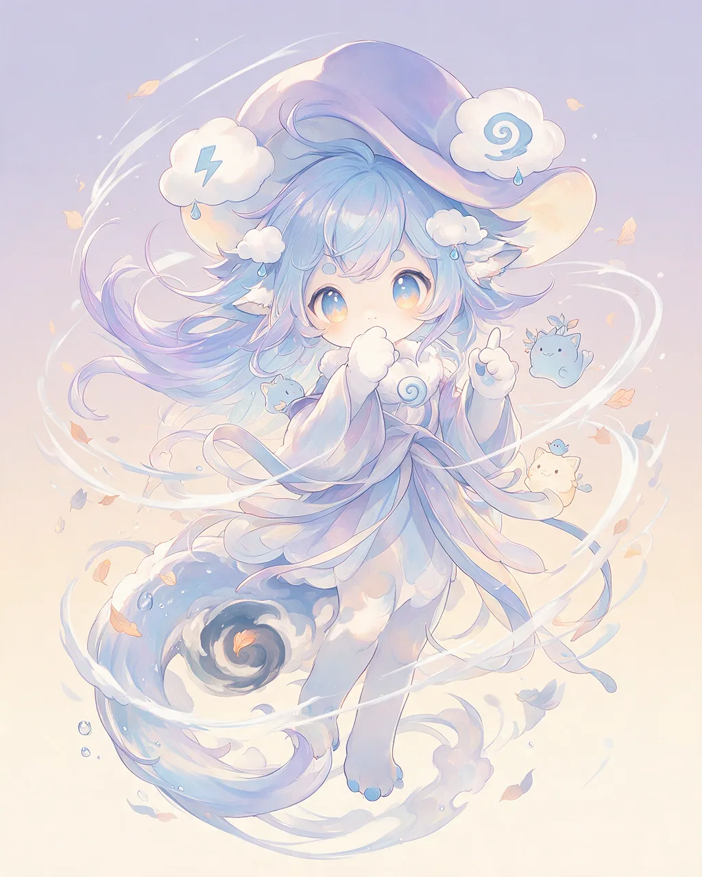 Original fantasy creature artwork of Zephyrhush, a Serene Storm-element creature.